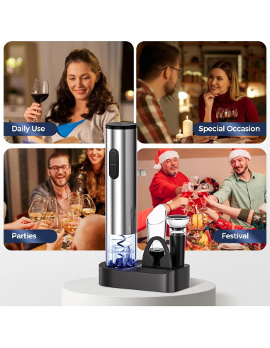 Juego de Abridor de Vino Eléctrico OXYGEAR 6 en 1 Acero Inoxidable