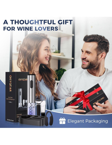 Juego de Abridor de Vino Eléctrico OXYGEAR 6 en 1 Acero Inoxidable