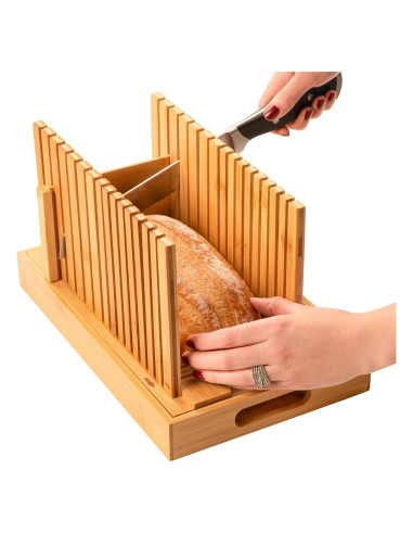 Cortador de Pan Ajustable Bambüsi - Con Bandeja para Migas