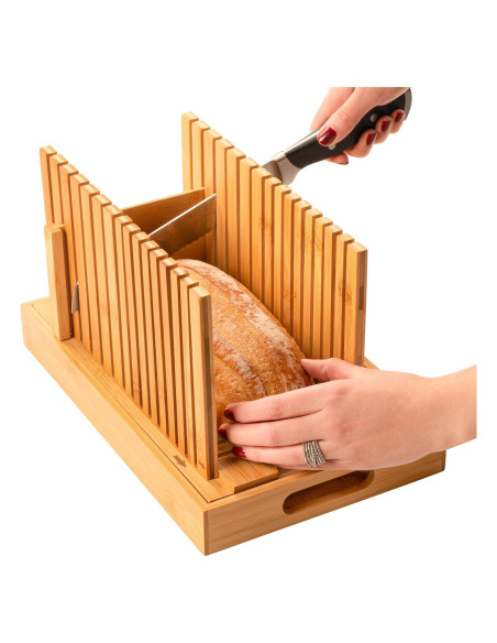 Cortador de Pan Ajustable Bambüsi - Con Bandeja para Migas