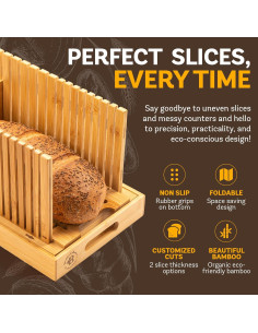 Cortador de Pan Ajustable Bambüsi - Con Bandeja para Migas 2