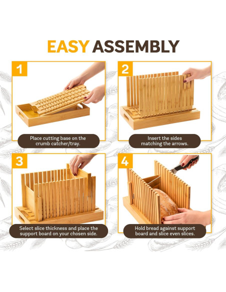 Cortador de Pan Ajustable Bambüsi - Con Bandeja para Migas