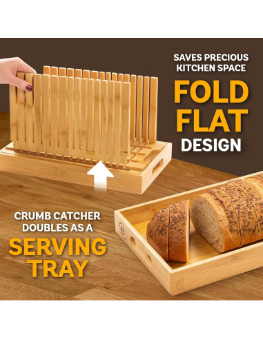 Cortador de Pan Ajustable Bambüsi - Con Bandeja para Migas