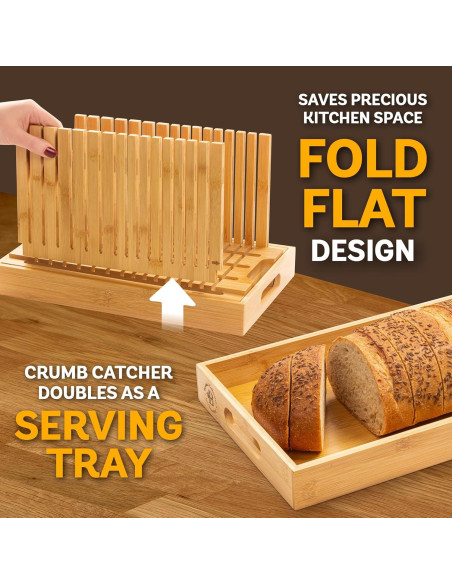 Cortador de Pan Ajustable Bambüsi - Con Bandeja para Migas