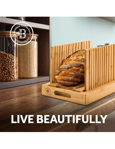 Cortador de Pan Ajustable Bambüsi - Con Bandeja para Migas