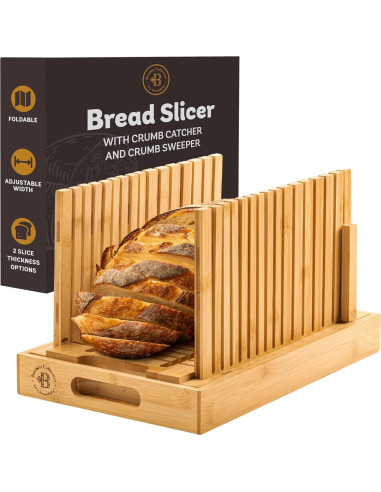 Cortador de Pan Ajustable Bambüsi - Con Bandeja para Migas