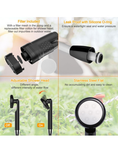 Ducha Portátil Acetek JP-2204 con Pantalla Digital y Filtro