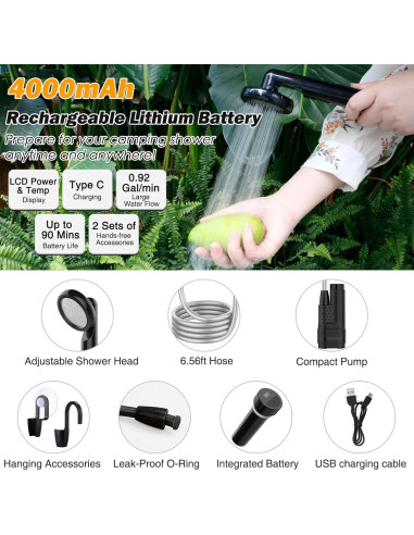 Ducha Portátil Acetek JP-2204 con Pantalla Digital y Filtro