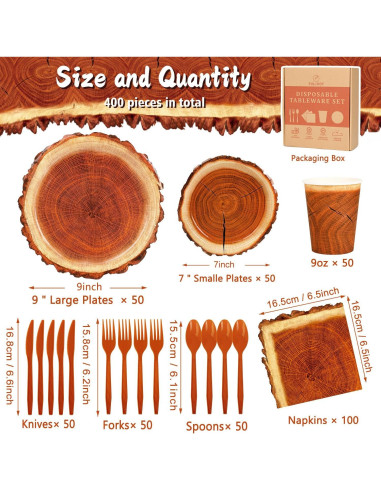 Juego de Fiesta 400 Piezas FULJOOY Diseño Madera Rústica