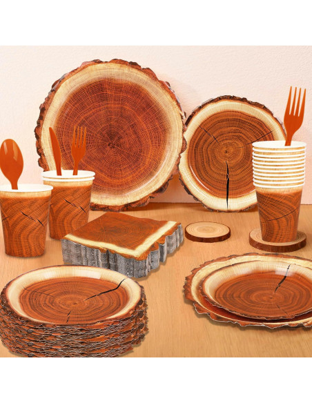 Juego de Fiesta 400 Piezas FULJOOY Diseño Madera Rústica Juego de Fiesta 400 Piezas FULJOOY Diseño Madera Rústica