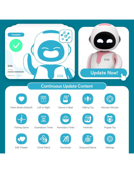 Eilik Robot Interactivo - Mascota Táctil Azul y Rosa