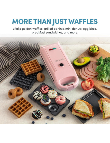 Hacedor de Waffles Aroma AWM-1220P 3 en 1 Rosa Compacto