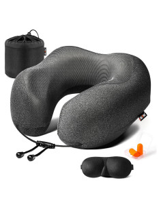Almohada de Viaje MLVOC Espuma de Memoria Ajustable Negra