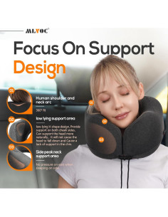 Almohada de Viaje MLVOC Espuma de Memoria Ajustable Negra 2