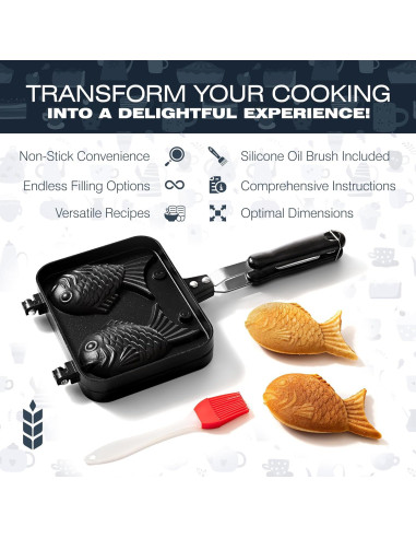 Sartén para Taiyaki KUHA - Antiadherente, 5 moldes de pez