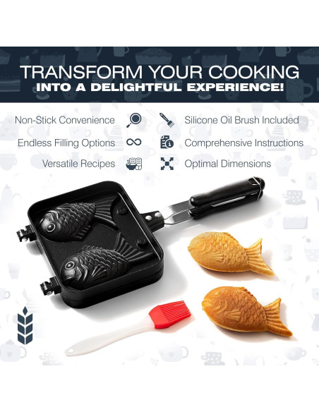 Sartén para Taiyaki KUHA - Antiadherente, 5 moldes de pez