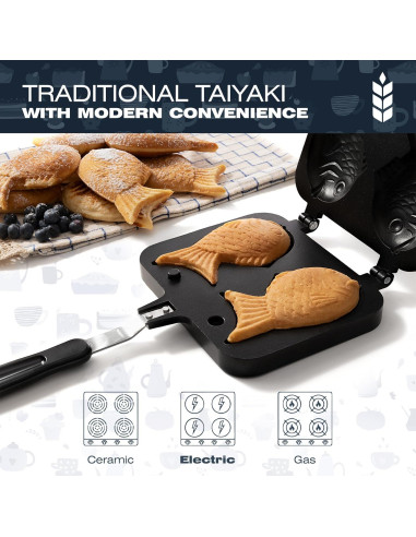 Sartén para Taiyaki KUHA - Antiadherente, 5 moldes de pez