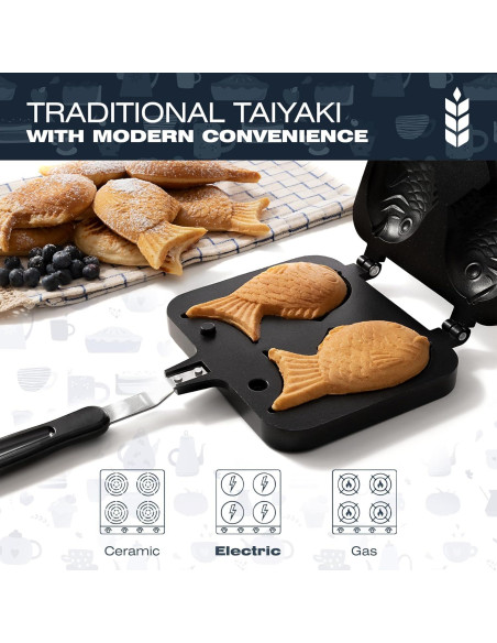 Sartén para Taiyaki KUHA - Antiadherente, 5 moldes de pez