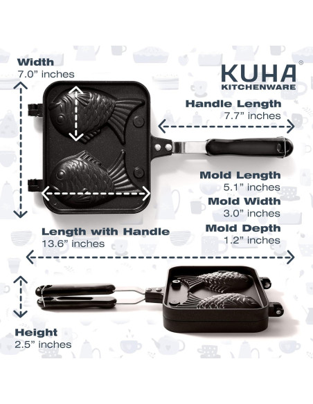 Sartén para Taiyaki KUHA - Antiadherente, 5 moldes de pez