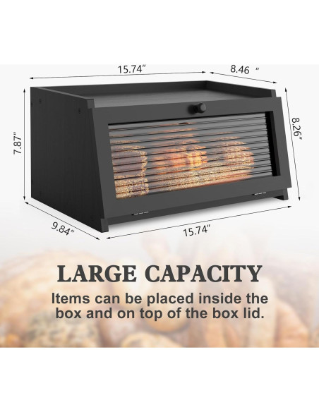 Caja de Pan LOHASOK Negra 40.2x25x20 cm Almacenamiento