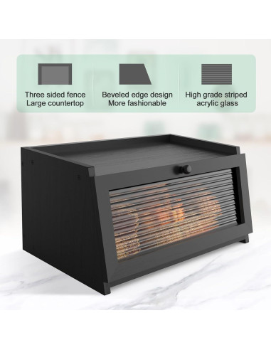 Caja de Pan LOHASOK Negra 40.2x25x20 cm Almacenamiento