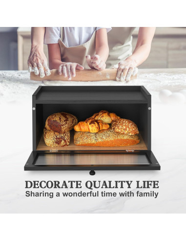 Caja de Pan LOHASOK Negra 40.2x25x20 cm Almacenamiento