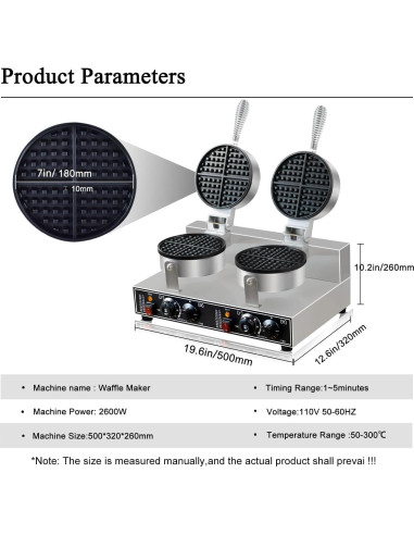Máquina de Waffles Doble Comercial AEYDJXMER 2600W Acero Inoxidable