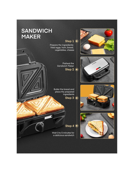 Hacedor de Sándwiches FOHERE 3 en 1 1200W Placas Removibles