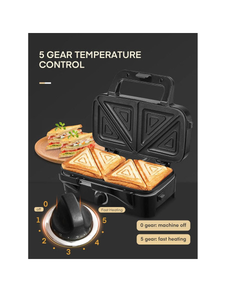 Hacedor de Sándwiches FOHERE 3 en 1 1200W Placas Removibles