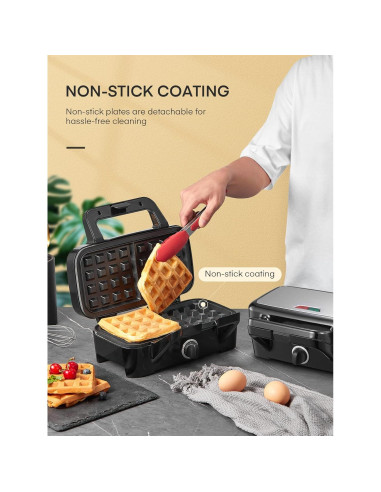 Hacedor de Sándwiches FOHERE 3 en 1 1200W Placas Removibles