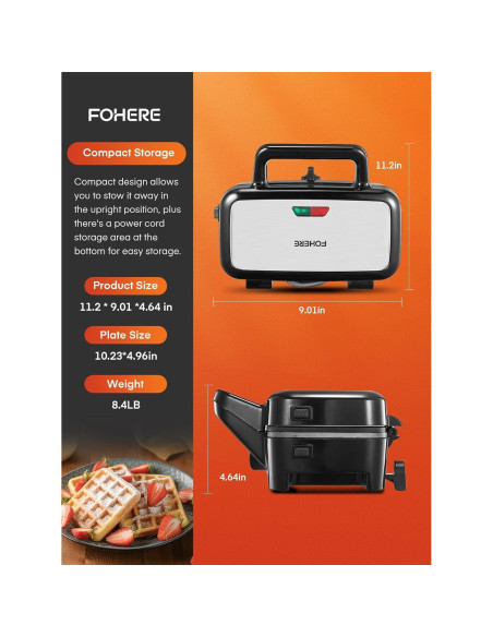 Hacedor de Sándwiches FOHERE 3 en 1 1200W Placas Removibles