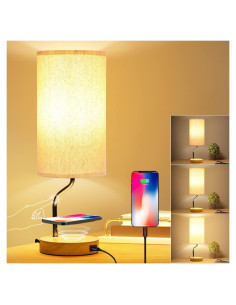 Lámpara de Mesa TIMEGOA LED Cargador Inalámbrico Crema