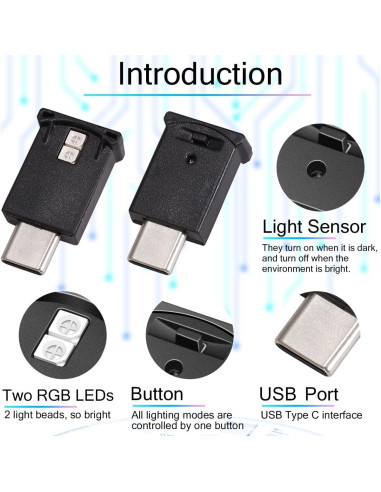 Luz LED Ambiental Lcyam USB C 8 Colores para Auto