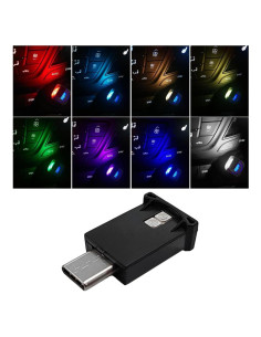 Luz Ambiental LED USB Tipo C Povtii, 8 Colores, Brillo Ajustable