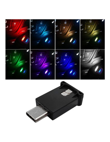 Luz Ambiental LED USB Tipo C Povtii, 8 Colores, Brillo Ajustable