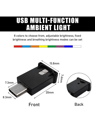 Luz Ambiental LED USB Tipo C Povtii, 8 Colores, Brillo Ajustable