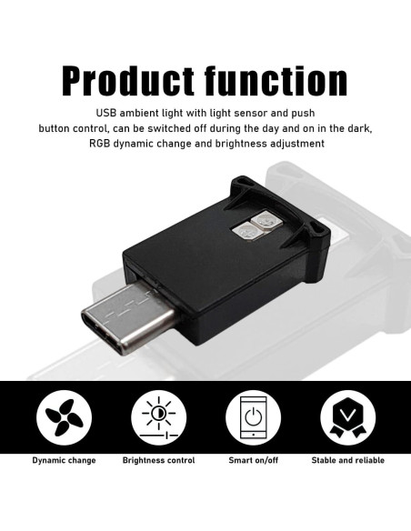 Luz Ambiental LED USB Tipo C Povtii, 8 Colores, Brillo Ajustable