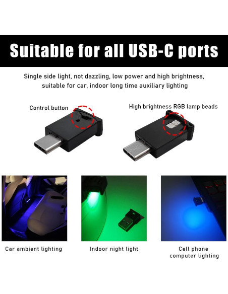 Luz Ambiental LED USB Tipo C Povtii, 8 Colores, Brillo Ajustable