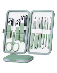 Juego de Manicura 10 en 1 HANTEKAS Verde Jade Acero Inoxidable