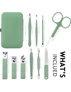 Juego de Manicura 10 en 1 HANTEKAS Verde Jade Acero Inoxidable 2
