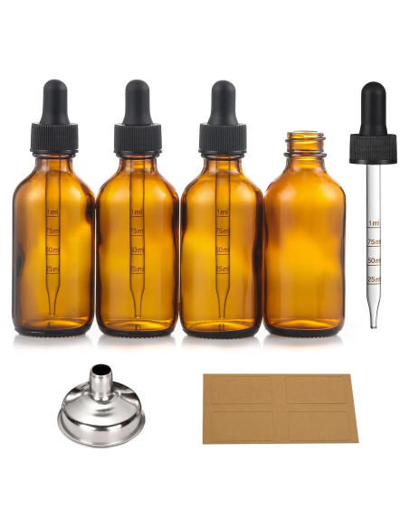 Botellas de vidrio ámbar 60ml con gotero - Paquete de 4