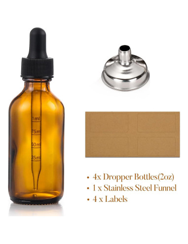 Botellas de vidrio ámbar 60ml con gotero - Paquete de 4