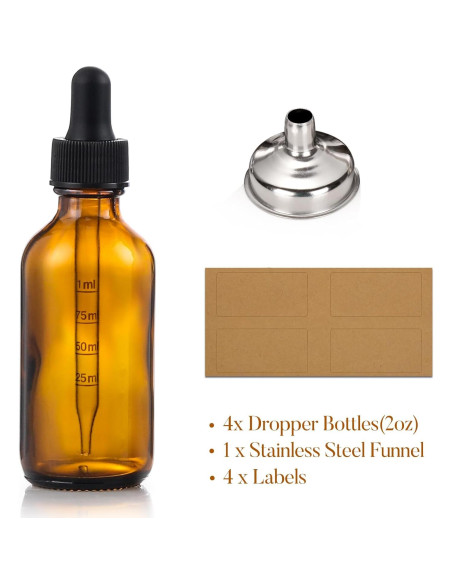 Botellas de vidrio ámbar 60ml con gotero - Paquete de 4