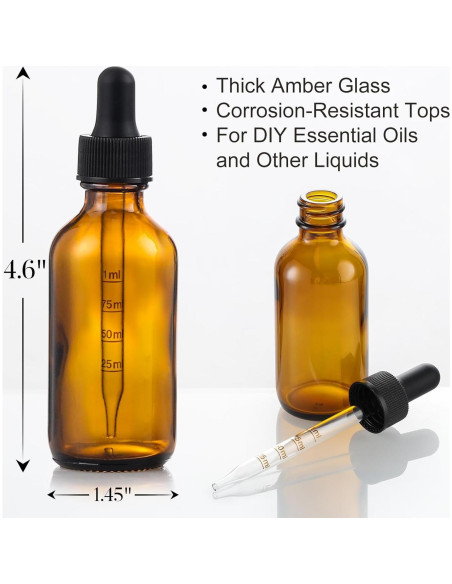 Botellas de vidrio ámbar 60ml con gotero - Paquete de 4