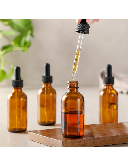 Botellas de vidrio ámbar 60ml con gotero - Paquete de 4