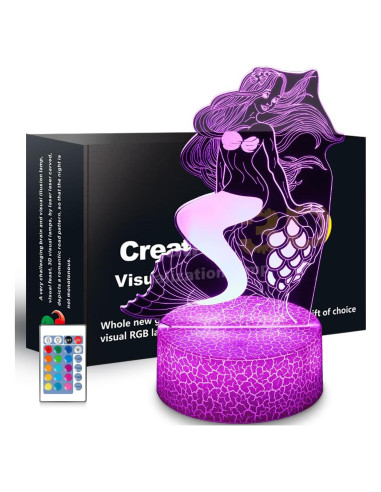 Lámpara Nocturna 3D Sirena SHWKMOPPE 16 Colores Control Remoto