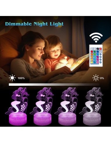 Lámpara Nocturna 3D Sirena SHWKMOPPE 16 Colores Control Remoto