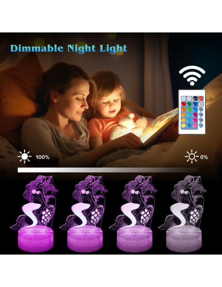 Lámpara Nocturna 3D Sirena SHWKMOPPE 16 Colores Control Remoto
