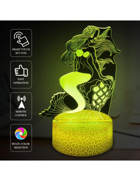 Lámpara Nocturna 3D Sirena SHWKMOPPE 16 Colores Control Remoto