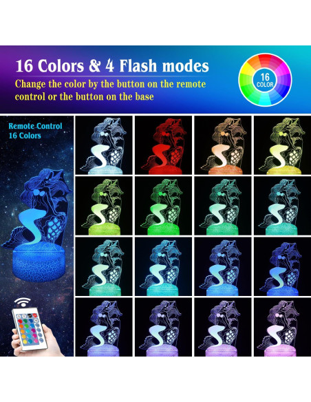 Lámpara Nocturna 3D Sirena SHWKMOPPE 16 Colores Control Remoto